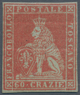 00895 Italien - Altitalienische Staaten: Toscana: 1852, 60 Crazie Dark Scarlet On Greyish Paper, Mint With - Toscana