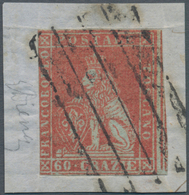 00896 Italien - Altitalienische Staaten: Toscana: 1851: 60 Crazie Scarlet On Gray, On Fragment Cancelled W - Toscana