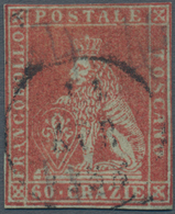 00897 Italien - Altitalienische Staaten: Toscana: 1852: 60 Crazie, Dark Scarlet On Gray Paper, Cancelled W - Toscane