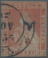 00898 Italien - Altitalienische Staaten: Toscana: 1852: 60 Crazie, Scarlet On Gray Paper, Cancelled; With - Tuscany