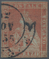 00898 Italien - Altitalienische Staaten: Toscana: 1852: 60 Crazie, Scarlet On Gray Paper, Cancelled; With - Toscane