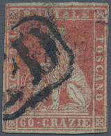 00899 Italien - Altitalienische Staaten: Toscana: 1851: 60 Crazie Brown Red, Cancelled By Framed PD, Good - Toscane