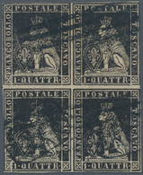 00901 Italien - Altitalienische Staaten: Toscana: 1857, 1 Q., Black, Block Of Four, Used, Slight Crease Th - Toscana