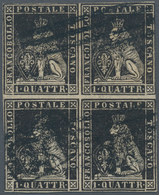 00901 Italien - Altitalienische Staaten: Toscana: 1857, 1 Q., Black, Block Of Four, Used, Slight Crease Th - Toscane