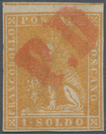 00905 Italien - Altitalienische Staaten: Toscana: 1857, 1 Soldi Ocher, Watermark Vertical Wavy Lines, Canc - Tuscany