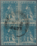 00910 Italien - Altitalienische Staaten: Toscana: 1857, 2 Crazie Gray Blue On White Paper, Block Of Four, - Toskana