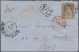00913 Italien - Altitalienische Staaten: Toscana: 1859: 9 Crazie Lila Brown, Used On A Letter To Paris And - Tuscany