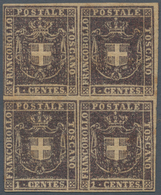 00915 Italien - Altitalienische Staaten: Toscana: 1860, Provisorial Government, 1 Cent Violet Brown, Block - Toscana