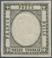 00931 Italien: 1861: COLOR ERROR Of The ½ Tornese BLACK Instead Of Green, All Sides Wide Magins With Full - Marcofilie