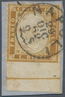 00933 Italien: 1862, 10 Cent. Bistre, Perforation 11 1/2 X 12, Not Perforated At The Bottom With Complete - Marcophilie