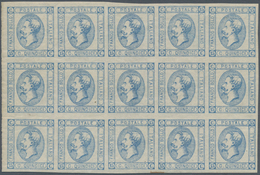 00936 Italien: 1863, Lithographed 15 Cents Blue, First Type, Block Of Fifteen, Mint With Original Gum; Wit - Poststempel