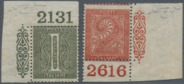 00937 Italien: 1866, 1 Cent Olive Green And 2 Cents Brick Red "digits", Turin Printing, Wide Sheet Angle W - Marcofilía