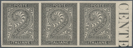 00938 Italien: 1863, Proof In Black Of The 2 Cents "digit" Without Watermark, Without Rubber And Not Perfo - Marcofilía