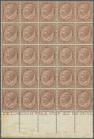 00941 Italien: 1863, 30c. Brown, London Printing, Bottom Marginal Block Of 25 With Inscription "FOGLIO DI - Ungebraucht