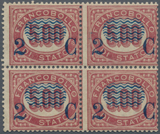 00949 Italien: 1878, 2 Cents On 5 Lire Service Stamp, Block Of Four, MNH; With Certificate Of E. Diena (19 - Marcophilie