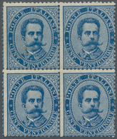 00952 Italien: 1879, 25 Cents Blue "Umberto I", Block Of Four, MNH; With Raybaudi Certificate (1997). ÷ 18 - Marcofilie