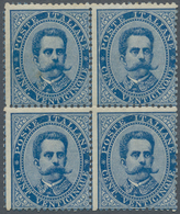 00952 Italien: 1879, 25 Cents Blue "Umberto I", Block Of Four, MNH; With Raybaudi Certificate (1997). ÷ 18 - Marcophilie
