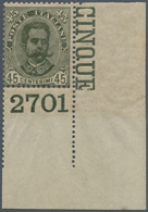 00957 Italien: 1895, 45 Cents Olive Green "Umberto I", Sheet Corner With Plate Number "2701", MNH; With Ra - Marcophilie