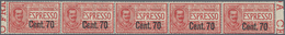 00961 Italien: 1925, Express Stamp 70 Cents On 60 Cents, Carmine With Slanting Overprint, Horizontal Strip - Poststempel