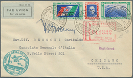 00973 Italien: 1933, Mass Flight Triptych 5.25 + 44.75 L. "I-ARAM" On Well Preserved Registered Letter ROM - Marcophilia