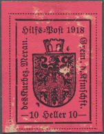 01010A Italien - Lokalausgaben 1918 - Meran: 1918, Issue Of Chamber Of Commerce, 2nd Printing On Colored, N - Merano