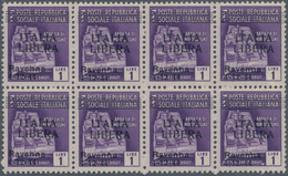 01044 Italien - Lokalausgaben 1944/45 - Ravenna: 1944/1945: 1 Lira "Destroyed Monuments", Block Of Eight, - Other & Unclassified