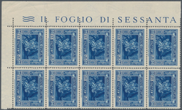 01062 Italienisch-Somaliland: 1932, 25 L Blue "lioness", Perforation 14, Corner Block Of 10 With Margin Im - Somalie