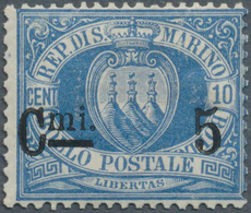 01069 San Marino: 1892, "Cmi 5" On 10 C Ultramarin, Unused With Original Gum In Perfect Condition, Signed - Nuevos
