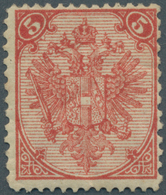 01114 Bosnien Und Herzegowina: 1879. Wappenzeichnung 5 Kreuzer Rot, Steindruck Mit Der Seltenen Linien-MIS - Bosnia And Herzegovina