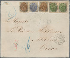 01120 Dänemark: 1873, 2 Sk Ultramarine/grey, 2 X 8 Sk Brown/grey And Horizontal Pair 16 Sk Green/grey, Eac - Lettres & Documents