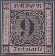 01126 Baden - Marken Und Briefe: 1851, Eine UNGEBRAUCHTE 9 Kreuzer Schwarz Auf Altrosa, Erste Auflage Auf - Other & Unclassified