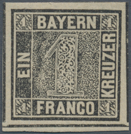 01145 Bayern - Marken Und Briefe: 1849, Schwarzer Einser 1 Kr. Schwarz, Platte 1 Ungebraucht Mit Winziger - Altri & Non Classificati