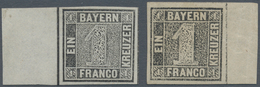 01146 Bayern - Marken Und Briefe: 1849, Zwei Ungebrauchte Randstücke Des Schwarzen Einser 1 Kr. Grauschwar - Altri & Non Classificati