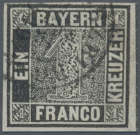 01147 Bayern - Marken Und Briefe: 1849, Bayern Einser 1 Kr. Schwarz Am ZWEITEN VERWENDUNGSTAG "WÜRZBURG 2 - Sonstige & Ohne Zuordnung