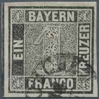 01151 Bayern - Marken Und Briefe: 1849, Schwarzer Einser 1 Kr. Schwarz, Platte 1 Mit Seltenem Fingerhutste - Otros & Sin Clasificación