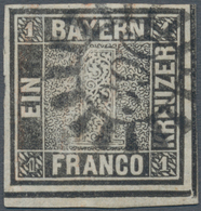 01161 Bayern - Marken Und Briefe: 1849, Schwarzer Einser 1 Kr. Grauschwarz, Platte 1 Mit GMR "396" Von Der - Autres & Non Classés