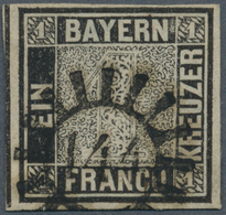 01162 Bayern - Marken Und Briefe: 1849, Schwarzer Einser 1 Kr. Schwarz, Platte 1 Mit GMR "144" (St.Ingbert - Autres & Non Classés