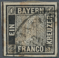 01166 Bayern - Marken Und Briefe: 1849, Schwarzer Einser 1 Kr. Schwarz, Platte 1 Mit Plattenfehler: Linke - Autres & Non Classés