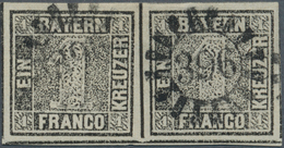 01168 Bayern - Marken Und Briefe: 1849, Schwarzer Einser 1 Kr. Grauschwarz, Platte 1 Im Waagrechten PAAR M - Autres & Non Classés