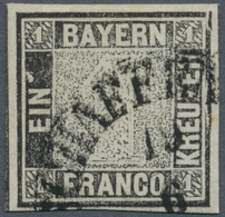 01169 Bayern - Marken Und Briefe: 1849, Schwarzer Einser 1 Kr. Schwarz, Platte 1 Mit Plattenfehler: Randli - Sonstige & Ohne Zuordnung