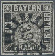 01170 Bayern - Marken Und Briefe: 1849, Schwarzer Einser 1 Kr. Schwarz, Platte 1 Mit Handbuch-Plattenfehle - Andere & Zonder Classificatie