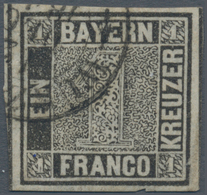 01171 Bayern - Marken Und Briefe: 1849, Schwarzer Einser 1 Kr. Schwarz, Platte 1 Mit Handbuch-Plattenfehle - Other & Unclassified