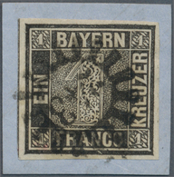 01181 Bayern - Marken Und Briefe: 1849, Schwarzer Einser 1 Kr. Schwarz, Platte 2 Mit Handbuch-Plattenfehle - Otros & Sin Clasificación