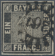01183 Bayern - Marken Und Briefe: 1849, Schwarzer Einser 1 Kr. Schwarz, Platte 2 Mit Handbuch-Plattenfehle - Autres & Non Classés