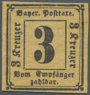 01202 Bayern - Portomarken: 1862 Porto 3 Kreuzer POSTFRISCHER PROBEDRUCK Schwarz, Gelbes Papier Ohne Seide - Sonstige & Ohne Zuordnung