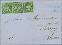 01211 Oldenburg - Marken Und Briefe: 1852: ? Sgr. Schwarz Auf Gelbgrün, Brief Mit Waagerechtem Dreierstrei - Oldenbourg