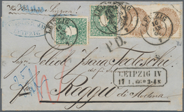 01242 Sachsen - Marken Und Briefe: 1863, 2 X 3 Pf Grün Und 2 X 3 Ngr Gelbbraun, Entwertet Mit K2 LEIPZIG, - Saxony