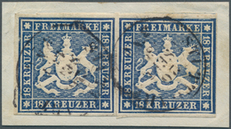 01246 Württemberg - Marken Und Briefe: 1859: 18 Kr. Dunkelblau, Waagrechtes Paar Vom Rechten Bogenrand, He - Sonstige & Ohne Zuordnung