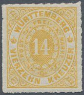 01249 Württemberg - Marken Und Briefe: 1869, Ovalausgabe 14 Kreuzer In Sehr Seltener B-Farbe Ockergelb, Fa - Andere & Zonder Classificatie