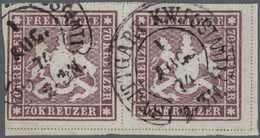 01250 Württemberg - Marken Und Briefe: 70 Kreuzer Braunlila, Waagerechtes Paar, Bogenfeld 5 Und 6, Mit Huf - Otros & Sin Clasificación